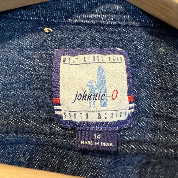 Johnnie O Blue Chambray Shacket Button Down Shirt Stripe Pattern Boys 14 - Picture 8 of 13